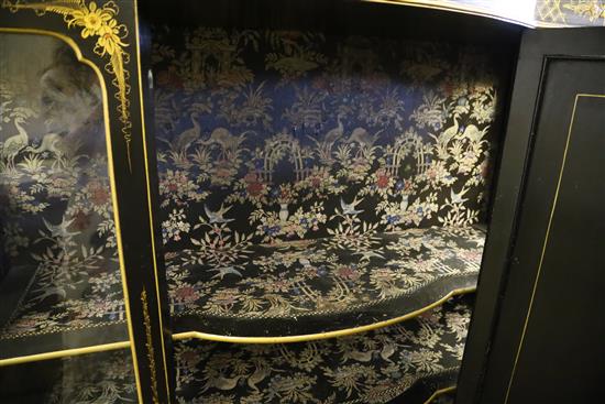 A 1920s chinoiserie lacquer bow front display cabinet, W.130cm, D.46cm, H.165cm